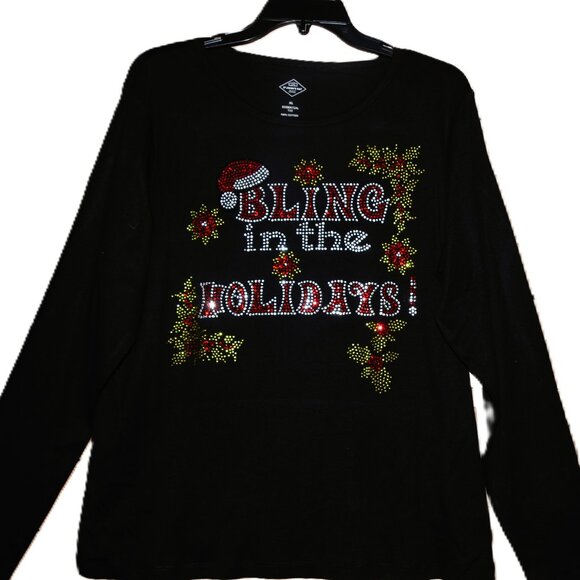 Christmas Bling In Holidays rhinestone long sleeved shirt XS S M L XL XXL 1X2X… - Picture 3 of 9